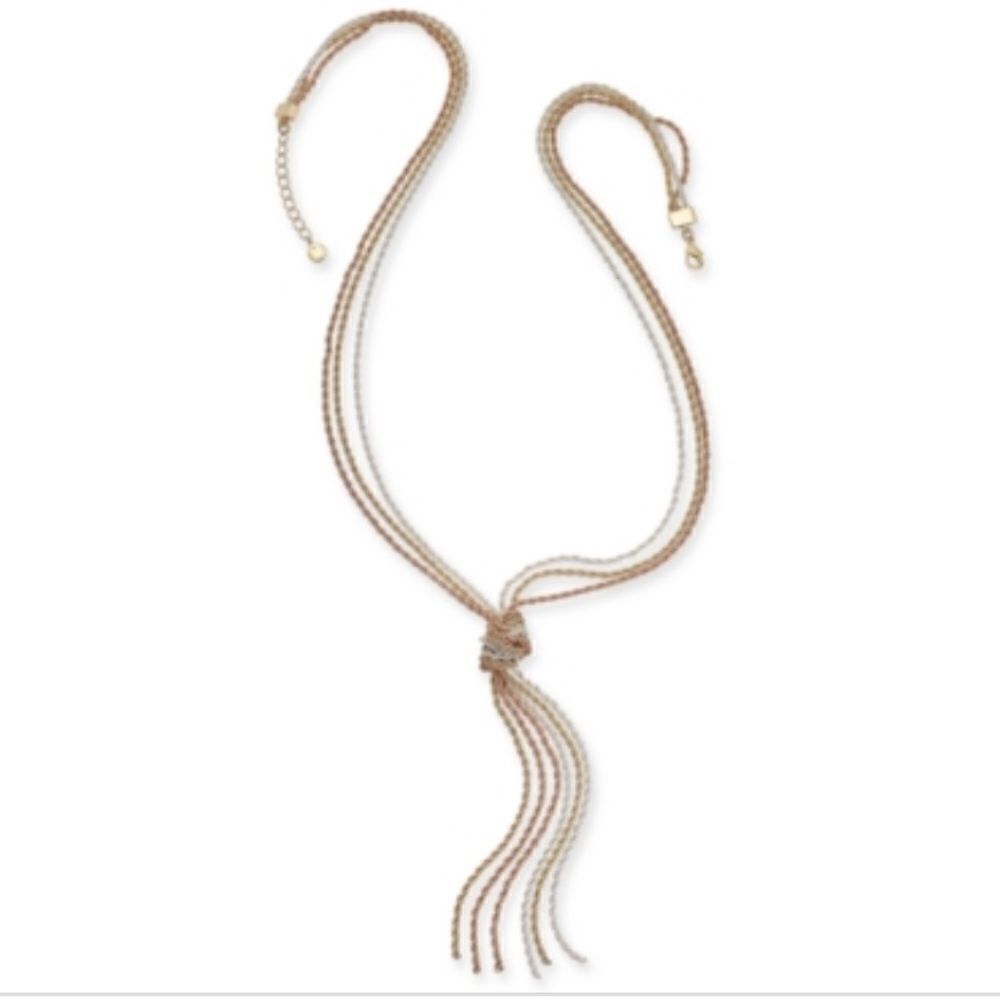 NWT Charter Club Tri-Tone Multi-Chain Knotted Lariat Necklace, 30”+ 2”